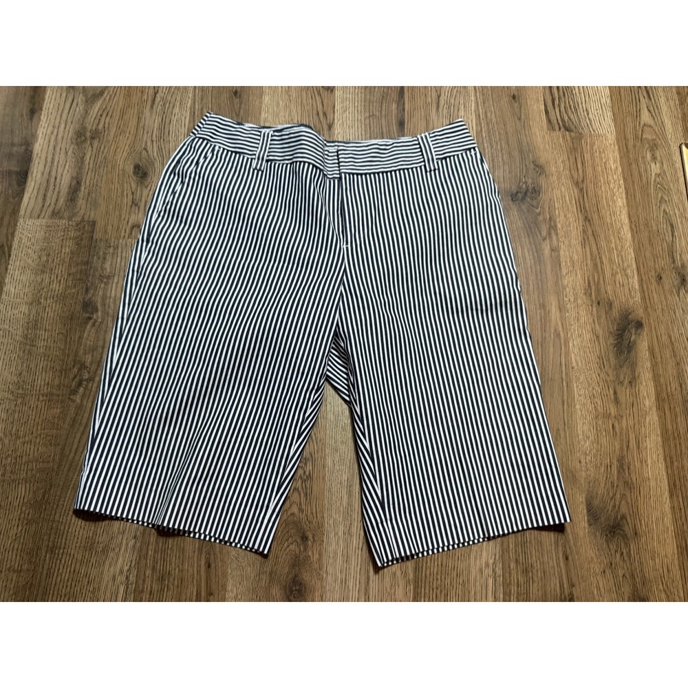 Kenar Striped Shorts Womens 8 Navy Blue White Nautical Bermuda Stretch Excellent